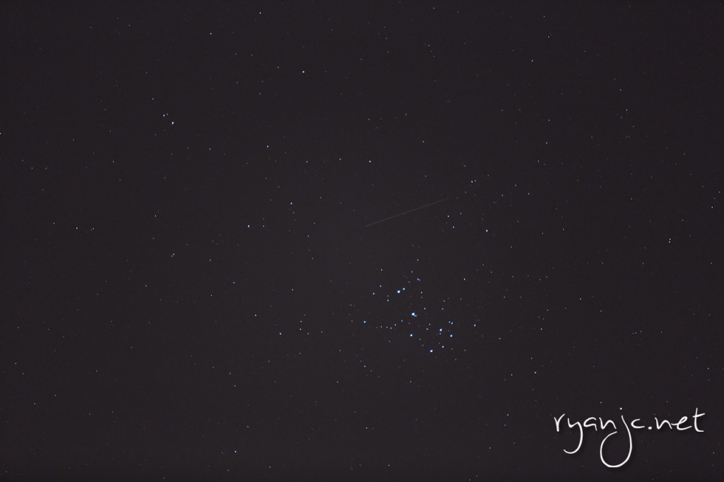 Pleiades star cluster - "The Seven Sisters" with a shooting star!